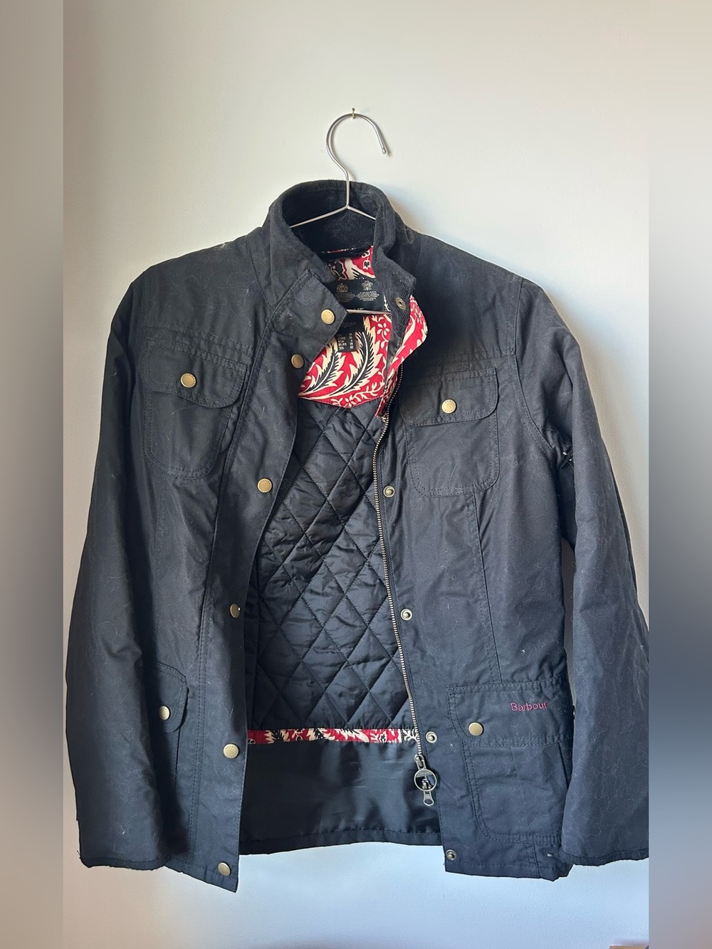 Barbour Black Quilted Lined Waxed Jacket